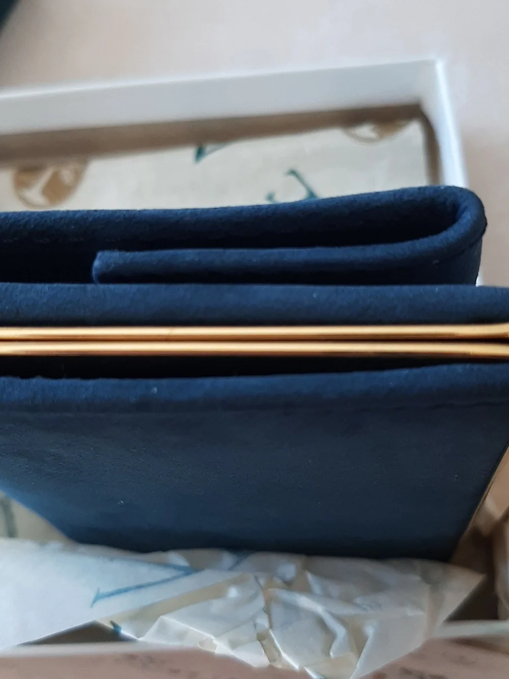 Levenger Greenish Blue Leather Dollar Bill Wallet with Gold-Tone Frame NWT